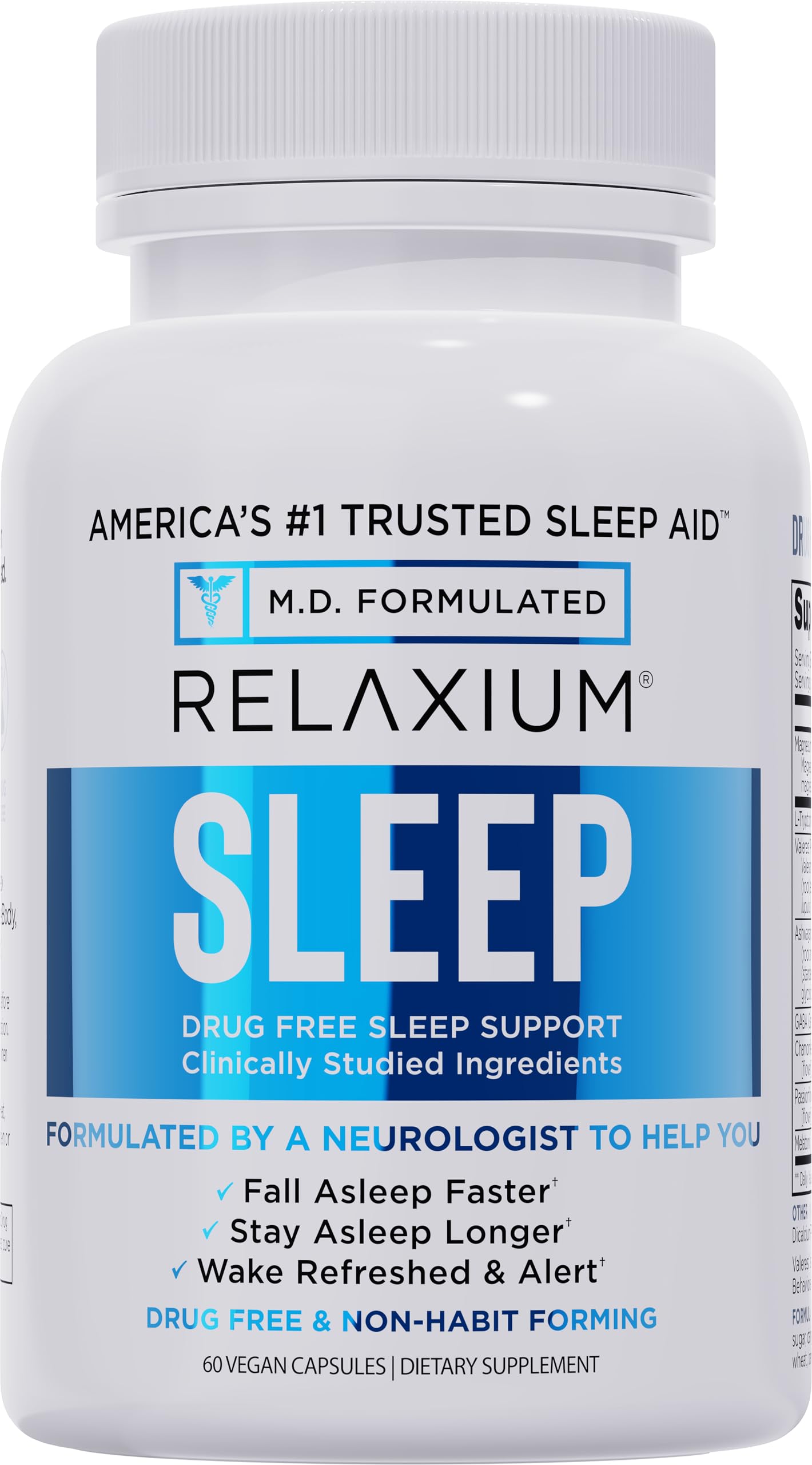 Relaxium Sleep Aid bottle with capsules promotes calm nights