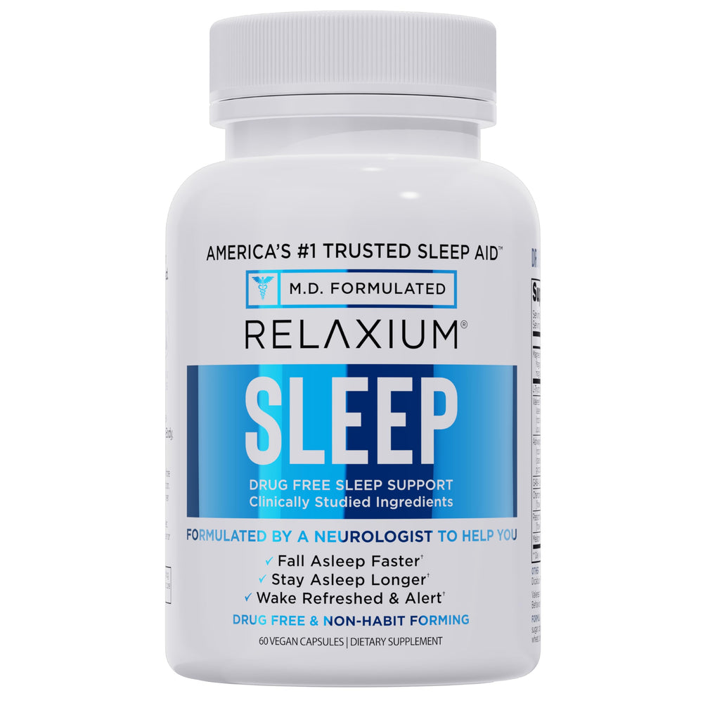 Front packaging of Relaxium Sleep Aid with 60 vegan capsules