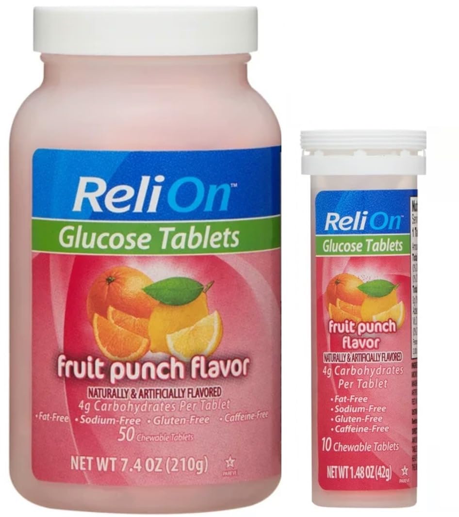 ReliOn Glucose 50 tablets with On-The-Go Tube – Fruit Punch, front view