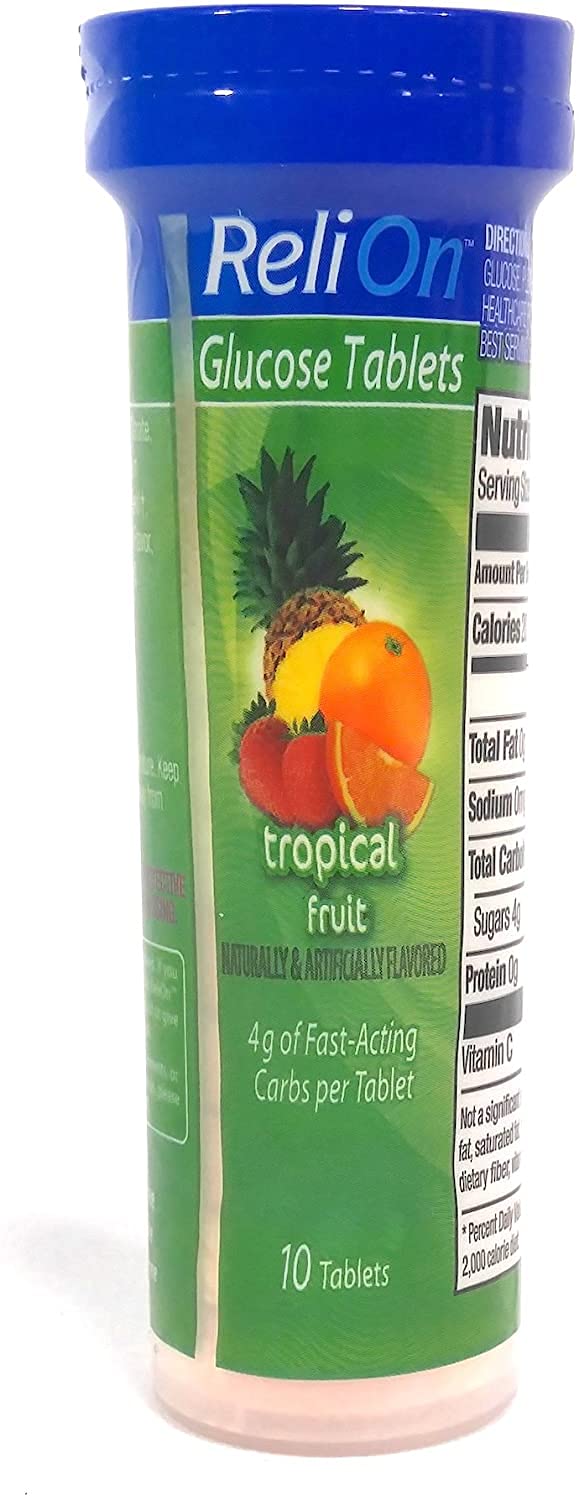 Relion Glucose Tablets Tropical flavor, 10 tablets per tube