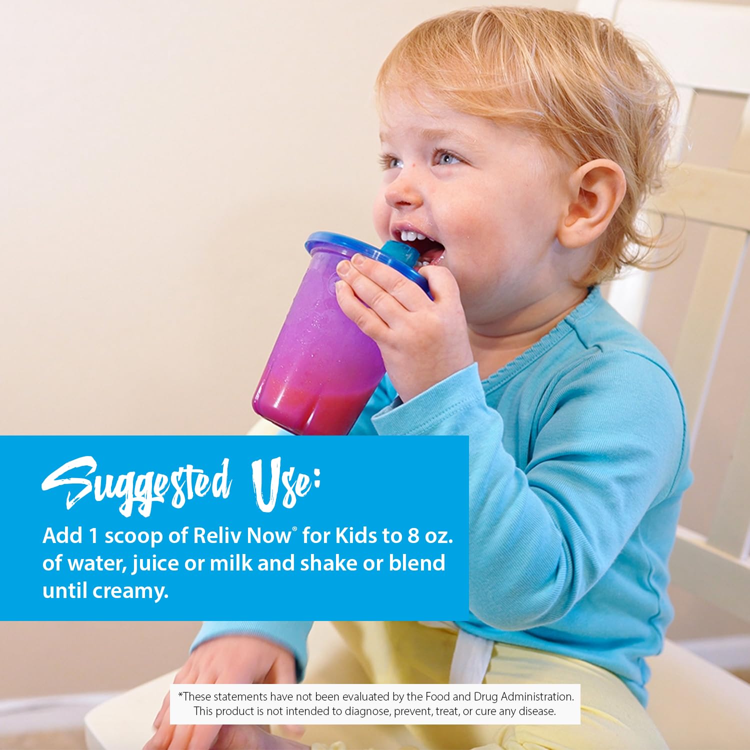 Nutrition facts label for Reliv Now for Kids chocolate shake