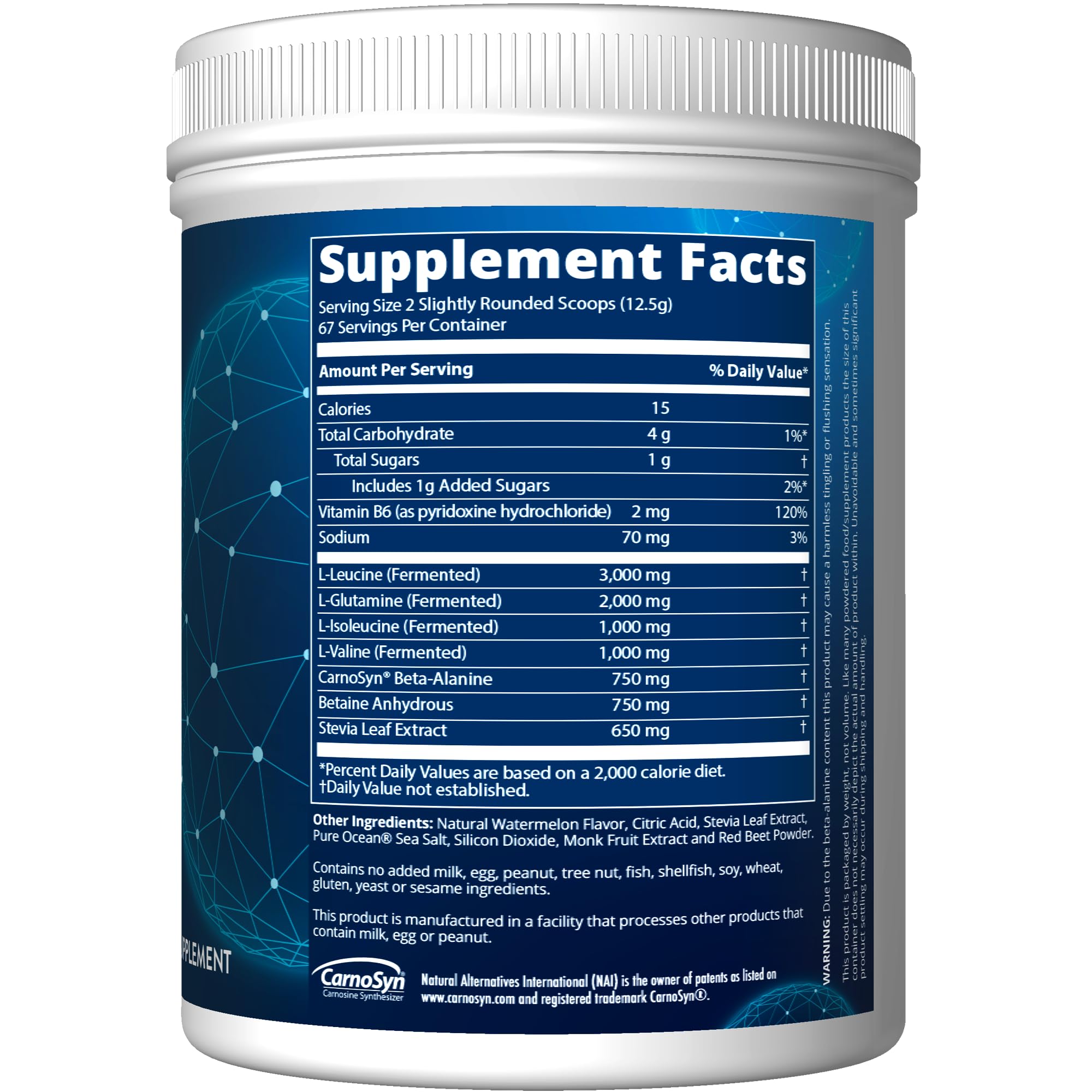 Front view of Reload BCAA+G Watermelon tub packaging