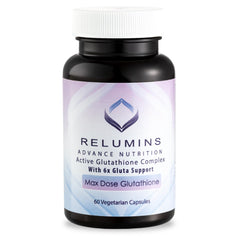 Bottle of Relumins Advance White Glutathione Complex with 60 vegetarian capsules