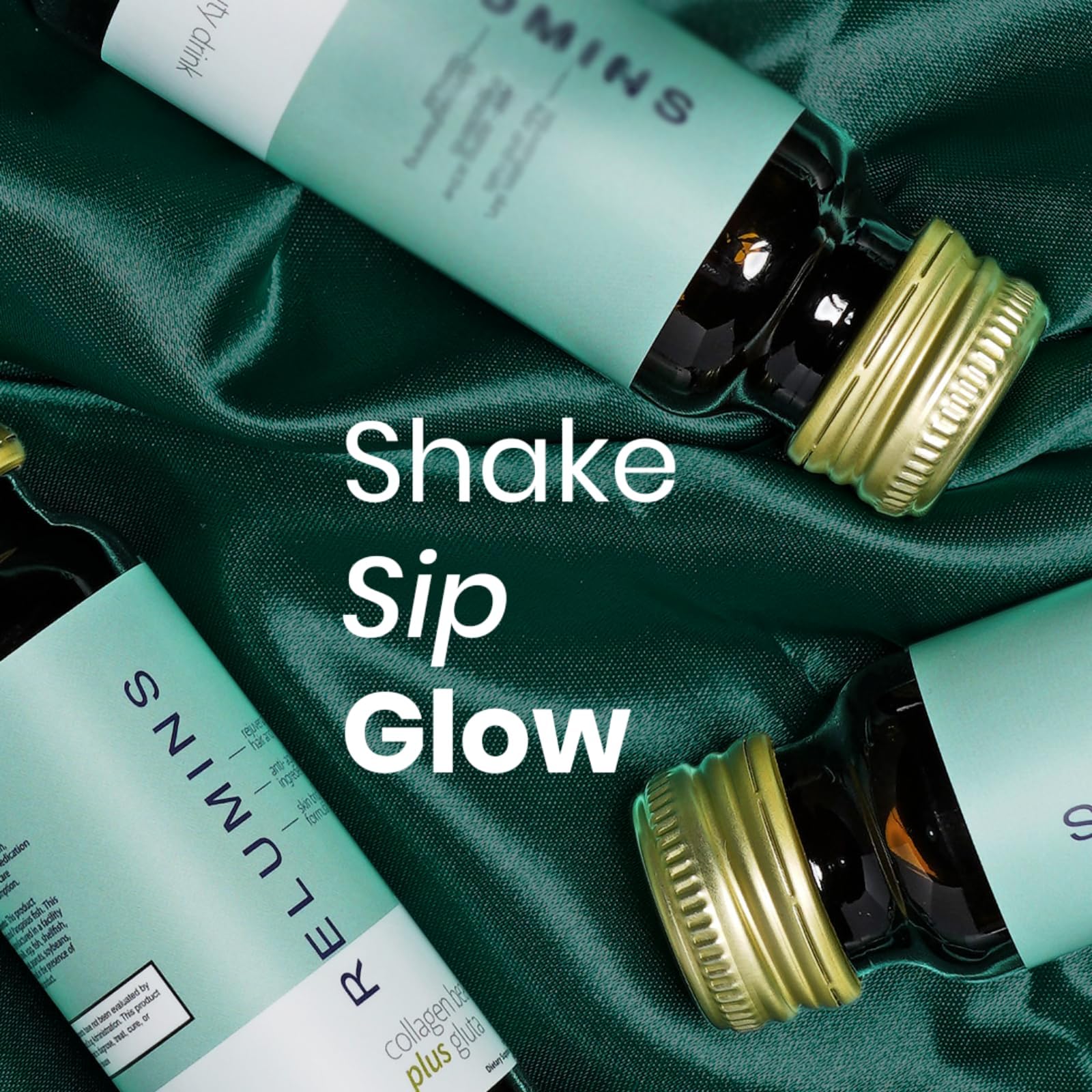 Person showcasing radiant skin with Relumins bottle