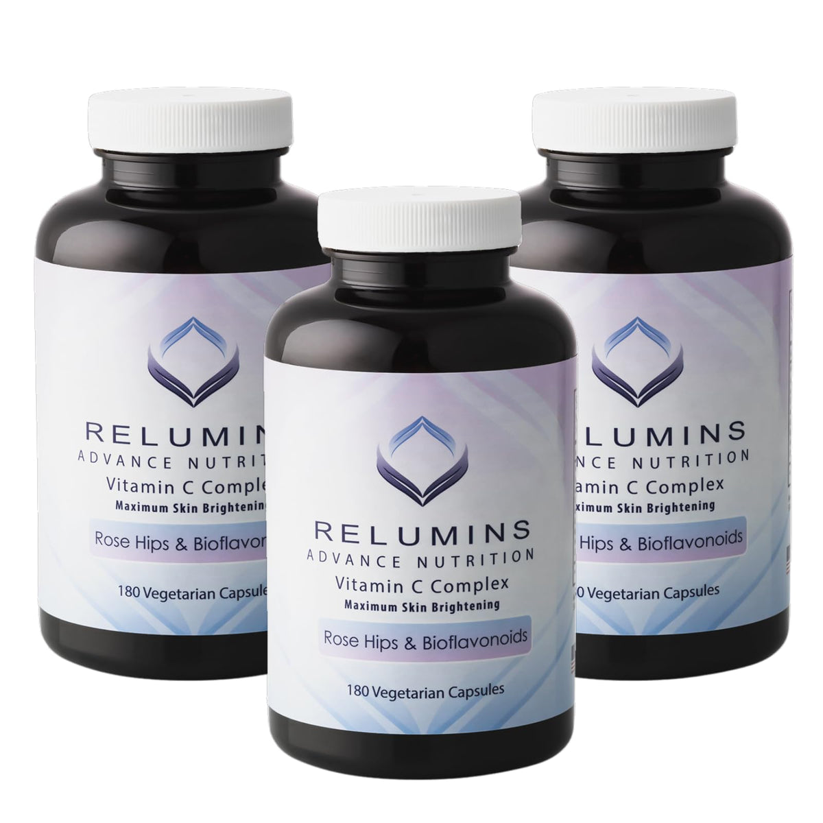 Front view of Relumins Advanced Vitamin C with Rose HIPS bottle