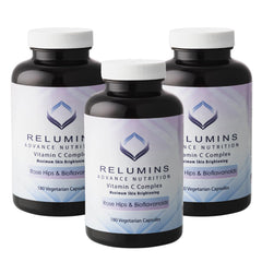 Front view of Relumins Advanced Vitamin C with Rose HIPS bottle
