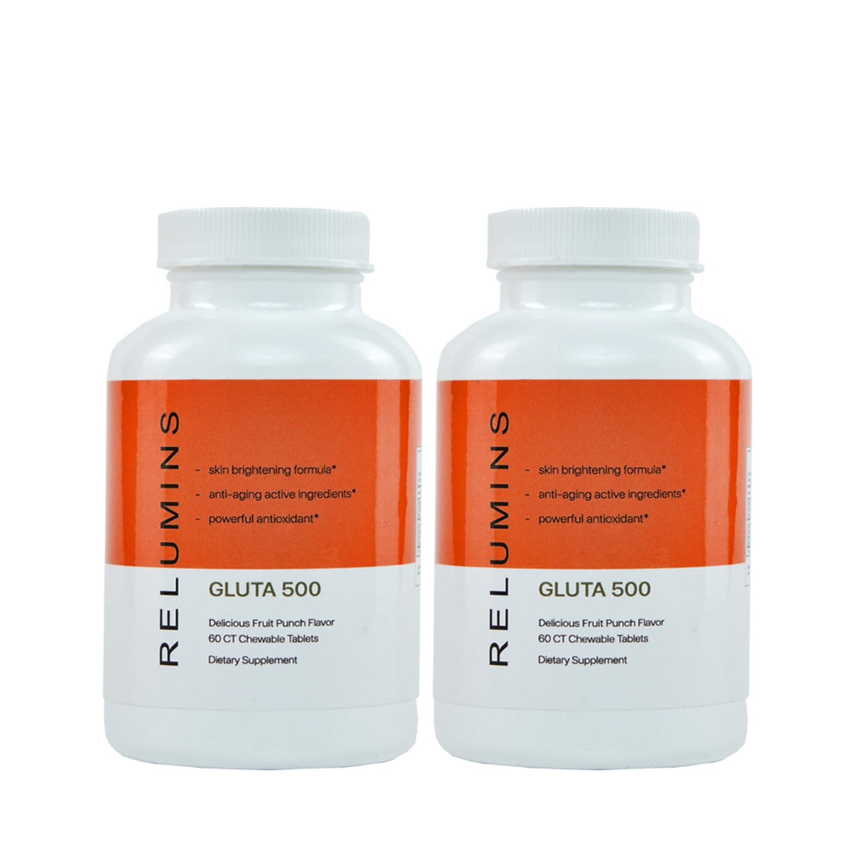 Front view of Relumins Gluta 500 chewable tablets