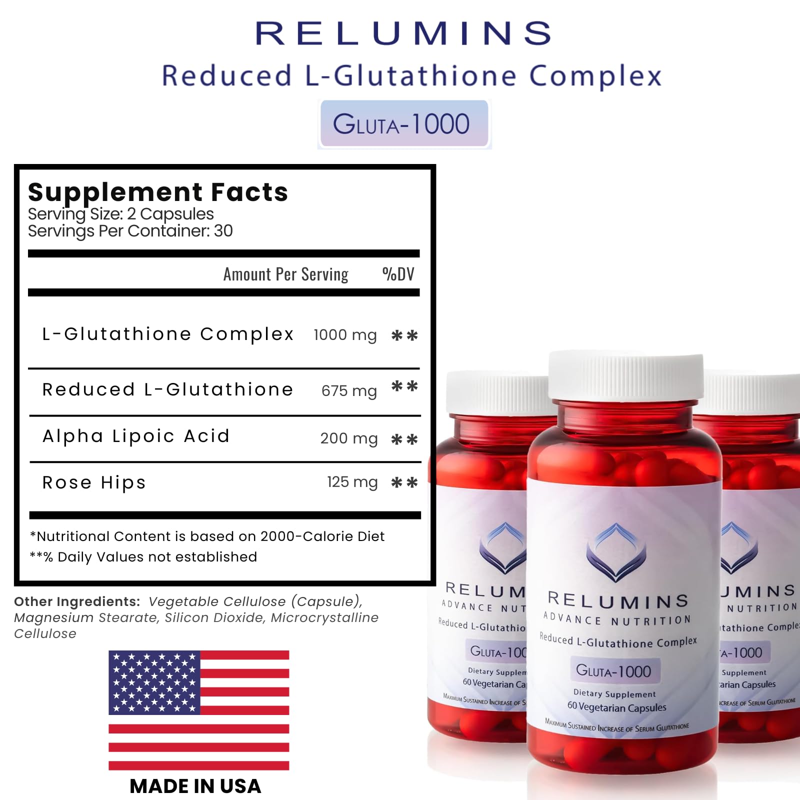 Relumins Gluta 1000 box with capsules spilling out for display