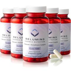 Relumins Glutathione 1000mg Complex bottle label close-up