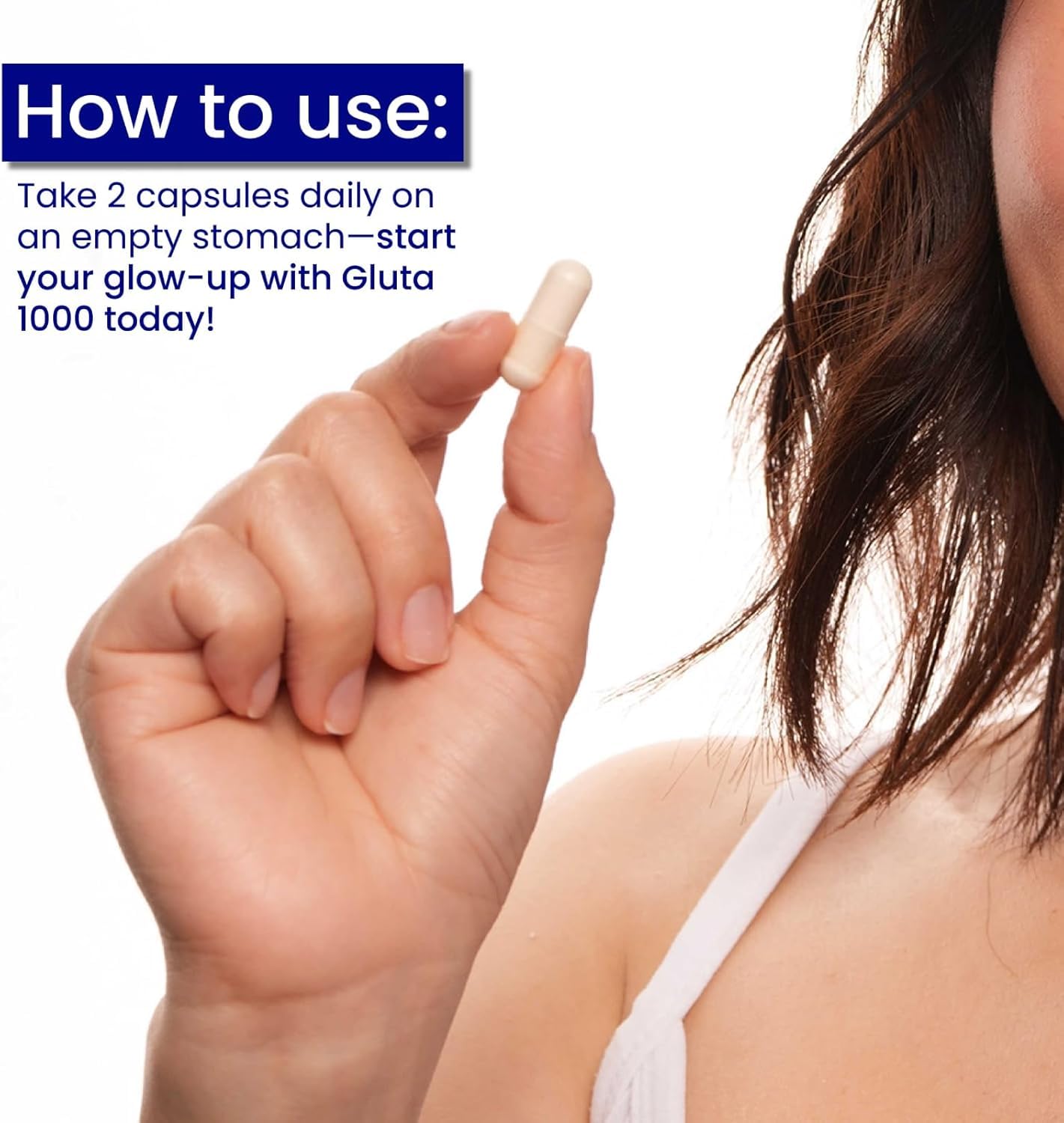 Relumins Glutathione bottle on white background