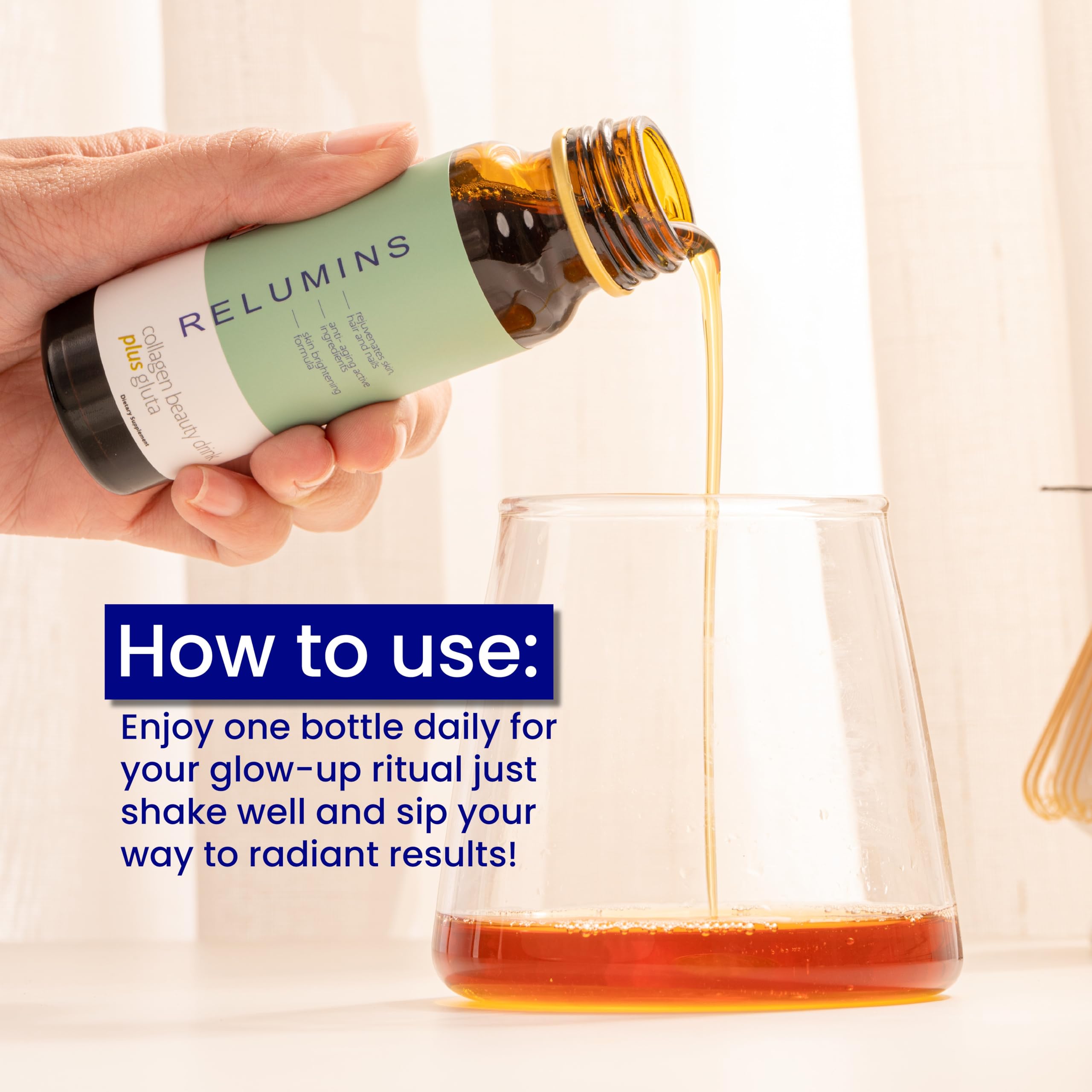 Relumins stacked ten-bottle box on a shelf for gifting and storage benefits