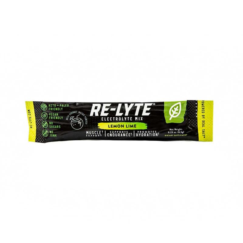REL YTE Re-Lyte Lemon Lime glass with prepared drink after workout