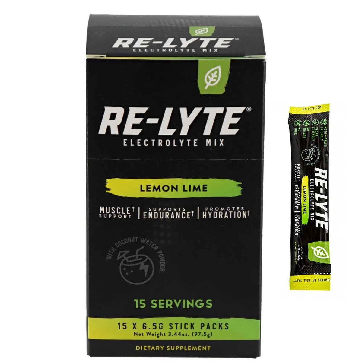 REL YTE Re-Lyte Lemon Lime powder dissolving in water for refreshing hydration