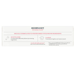 Close-up of Rembrandt Deeply White + Peroxide Whitening Toothpaste packaging
