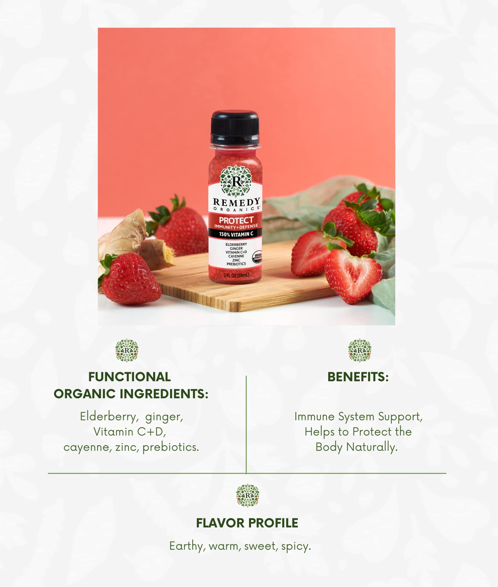 Remedy Organics Immunity Plus Shot detox ginger acerola bottle promotes gut-friendly cleanse.