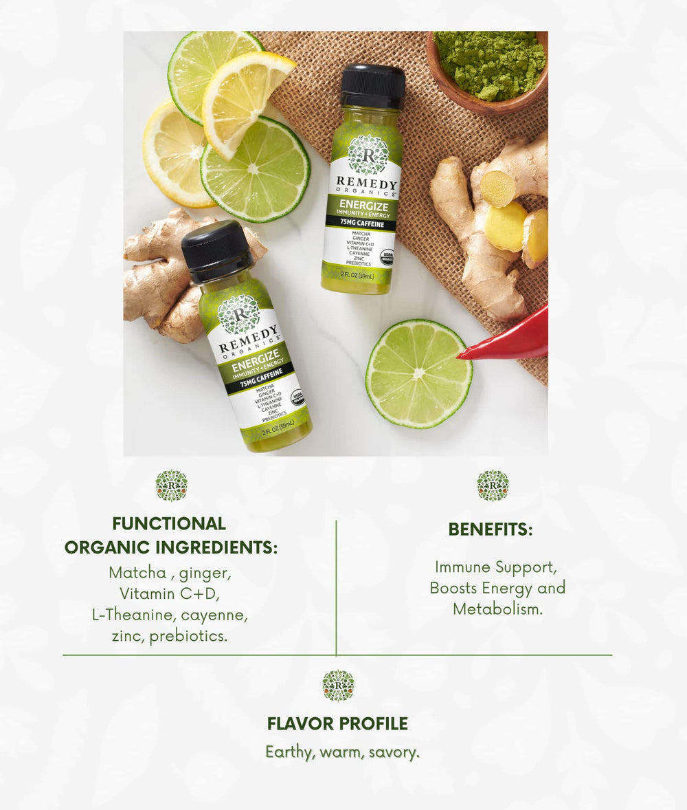 Remedy Organics Immunity Plus Shot elderberry-ginger mix—natural immune-supporting flavor profile.