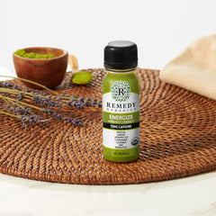 Remedy Organics Immunity Plus Shot turmeric-cayenne—earthy blend aiding metabolism and wellness.