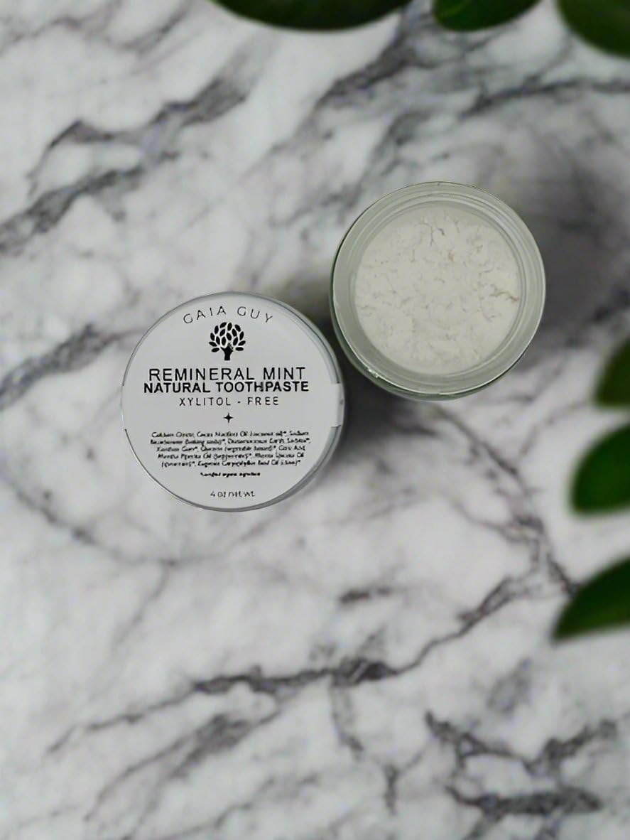 Close-up of Remineral Mint toothpaste ingredients and natural minerals