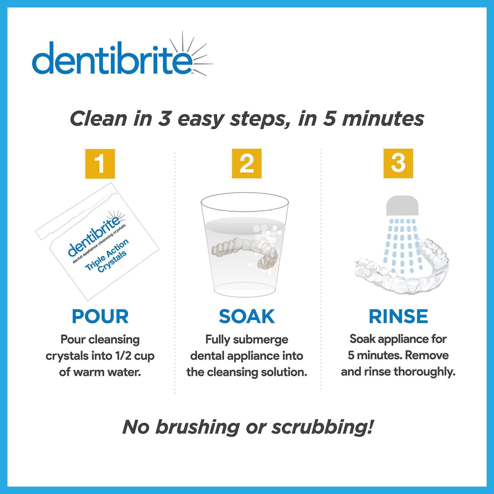 Removable dental appliances after cleaning with Dentibrite Crystals Cleaner