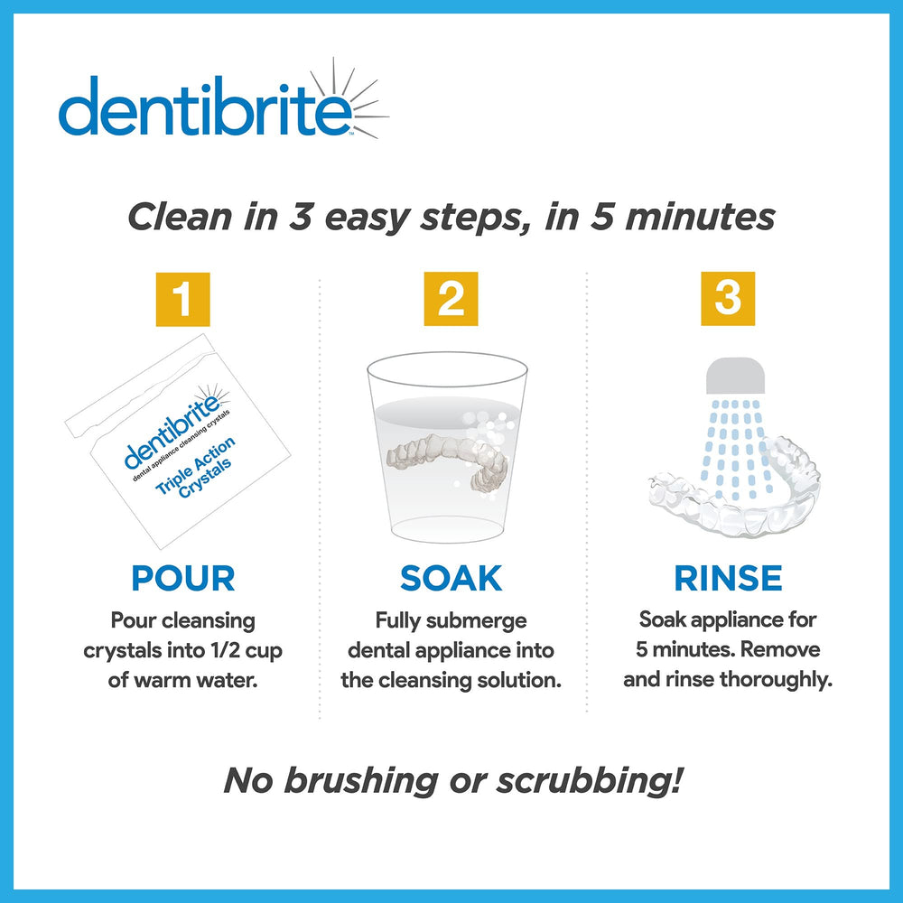 Removable dental appliances after cleaning with Dentibrite Crystals Cleaner