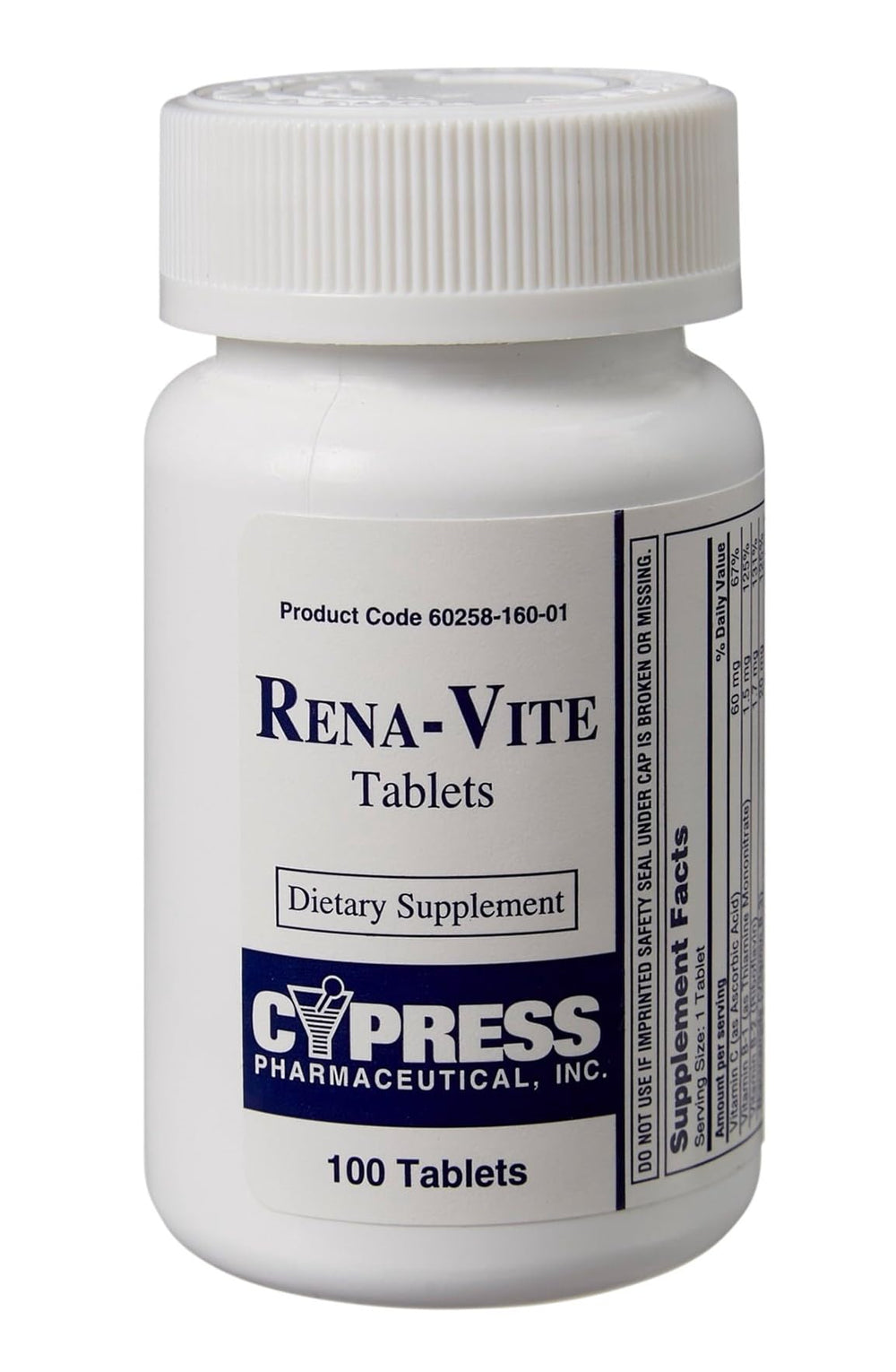 Rena-Vite tablets bottle label showing 100 tablets per bottle