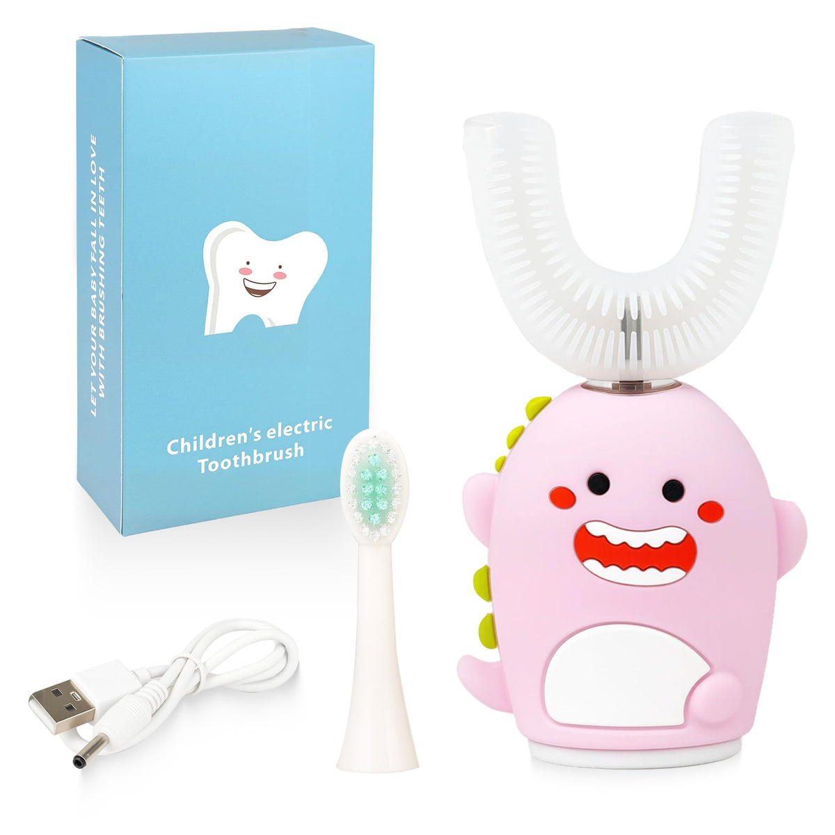 Renaelelife Kids Sonic Electric Toothbrush with pink dinosaur design
