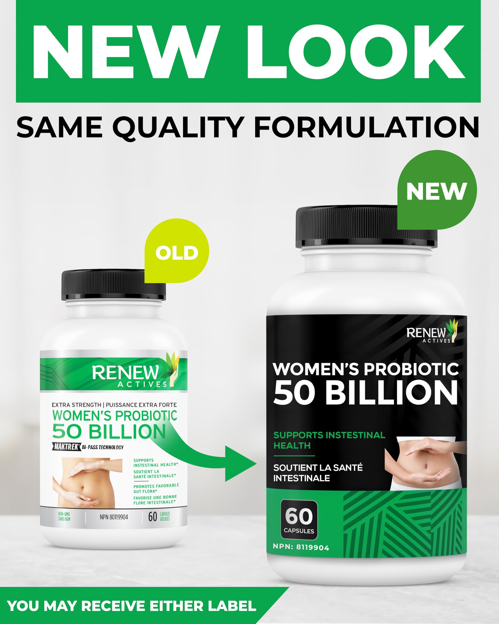 Close-up of Renew Actives Probiotics for Women label