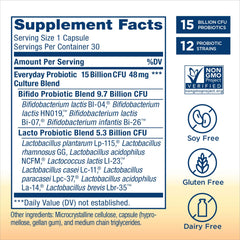 Close-up showing 12 probiotic strains on packaging
