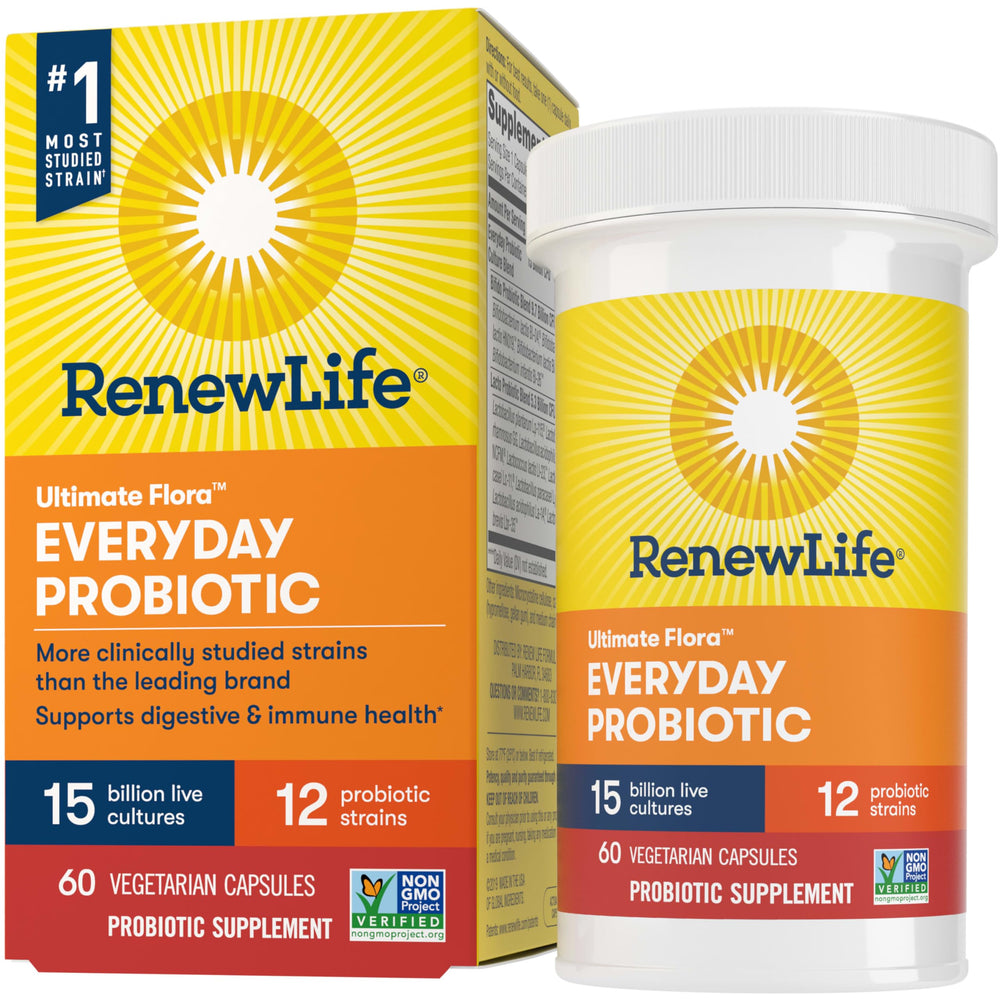 Renew Life Everyday Probiotic bottle with 60 vegetarian capsules