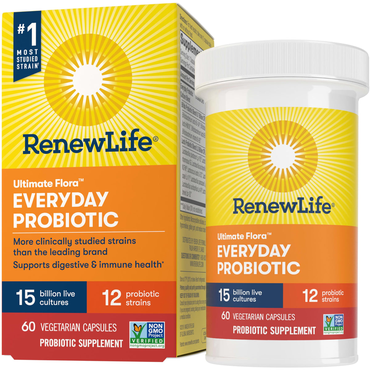 Renew Life Everyday Probiotic bottle with 60 vegetarian capsules