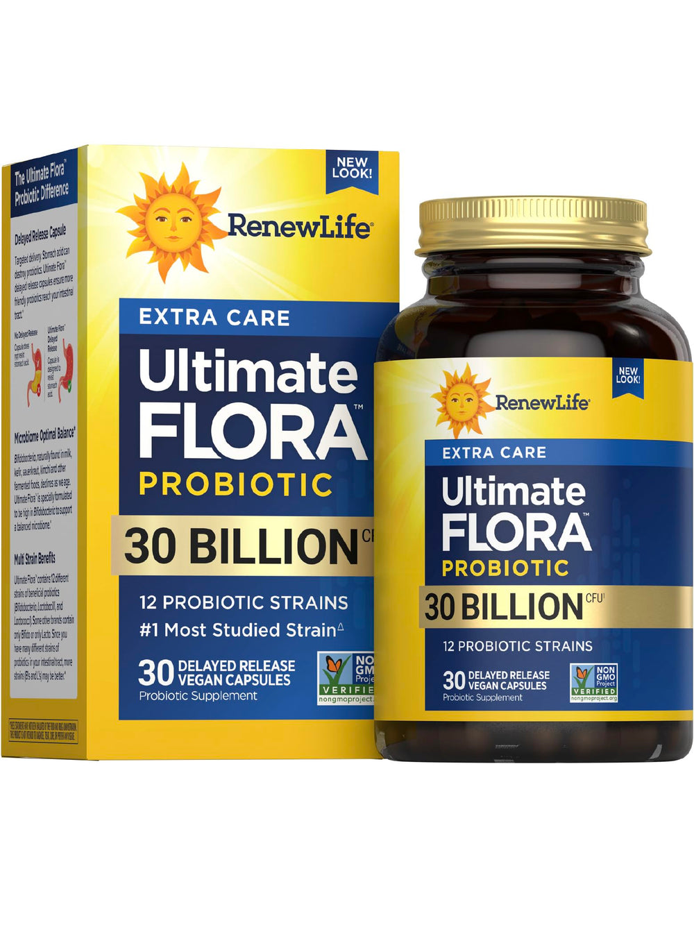 Renew Life Extra Care Digestive Probiotic bottle with 30-count capsules