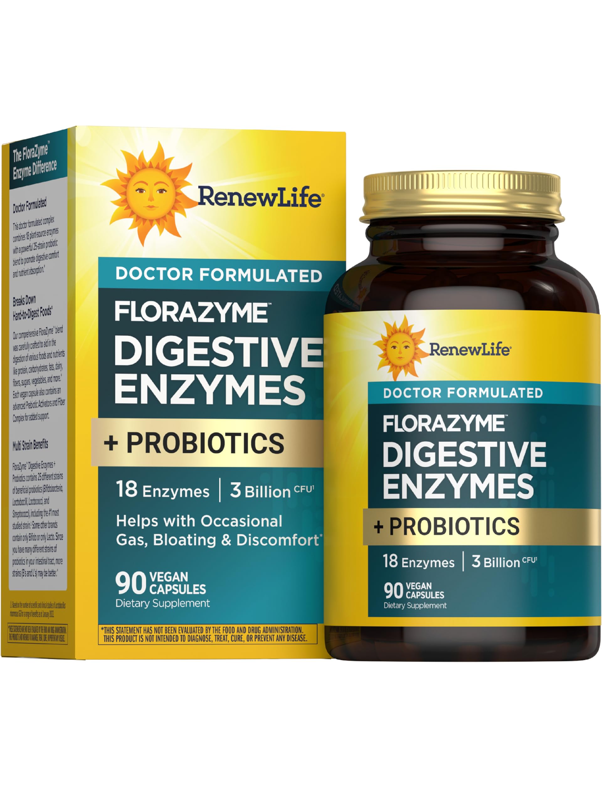 Renew Life Florazyme Digestive Enzymes with Probiotics bottle label