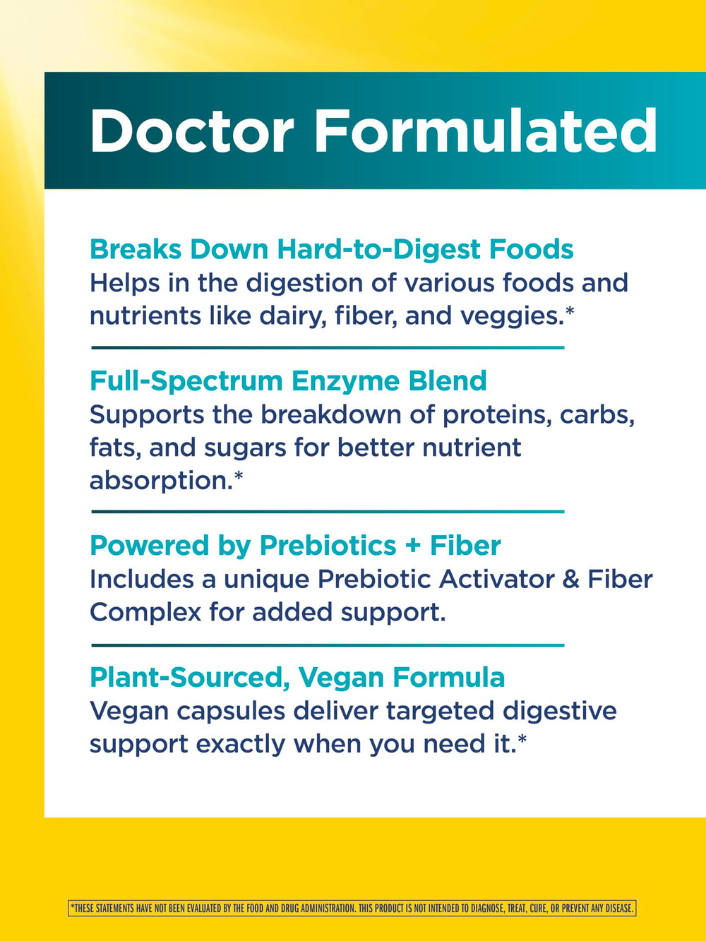 Illustration of 3 billion CFU probiotics and 18 plant-sourced enzymes