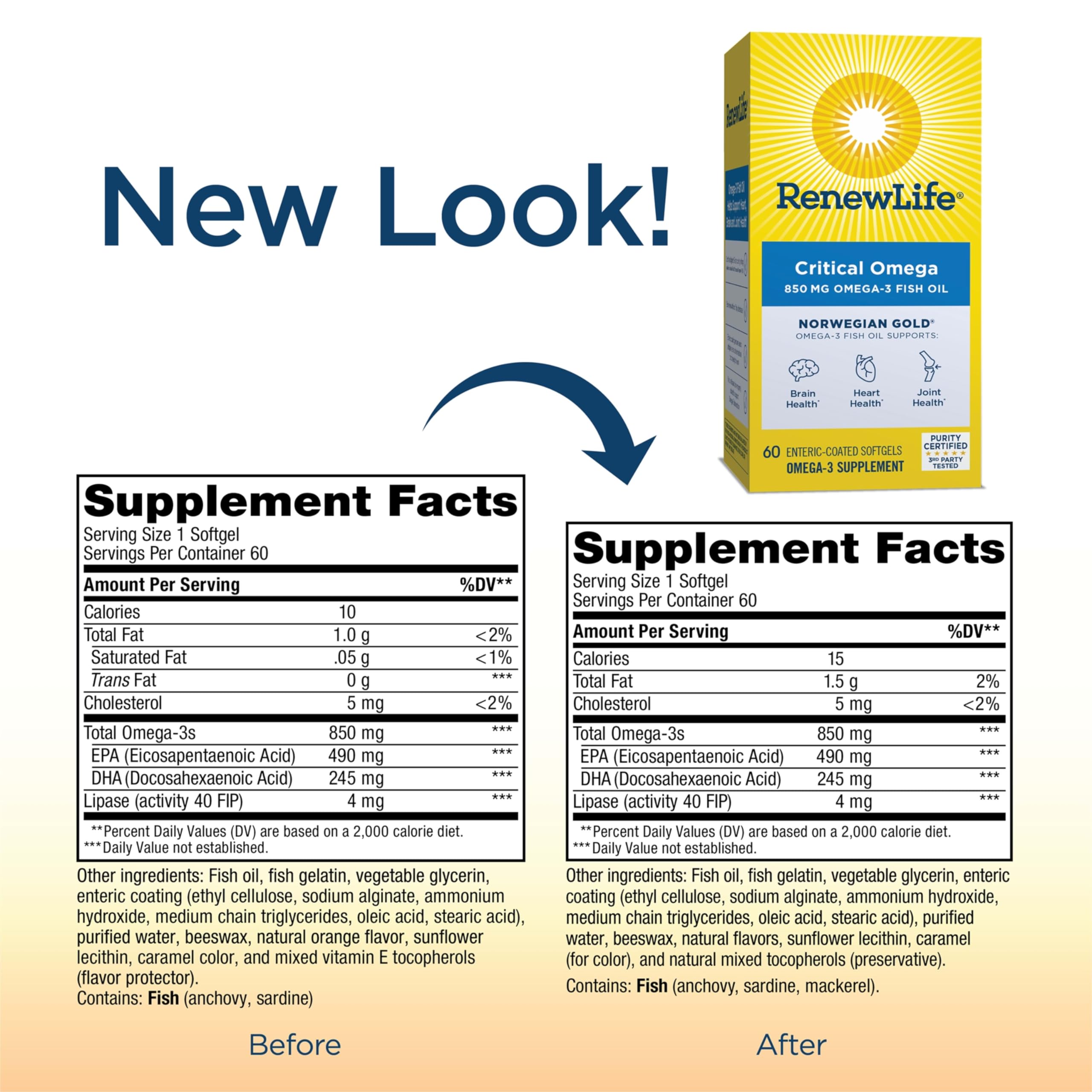 Burp-free omega-3 formula with lipase and enteric coating