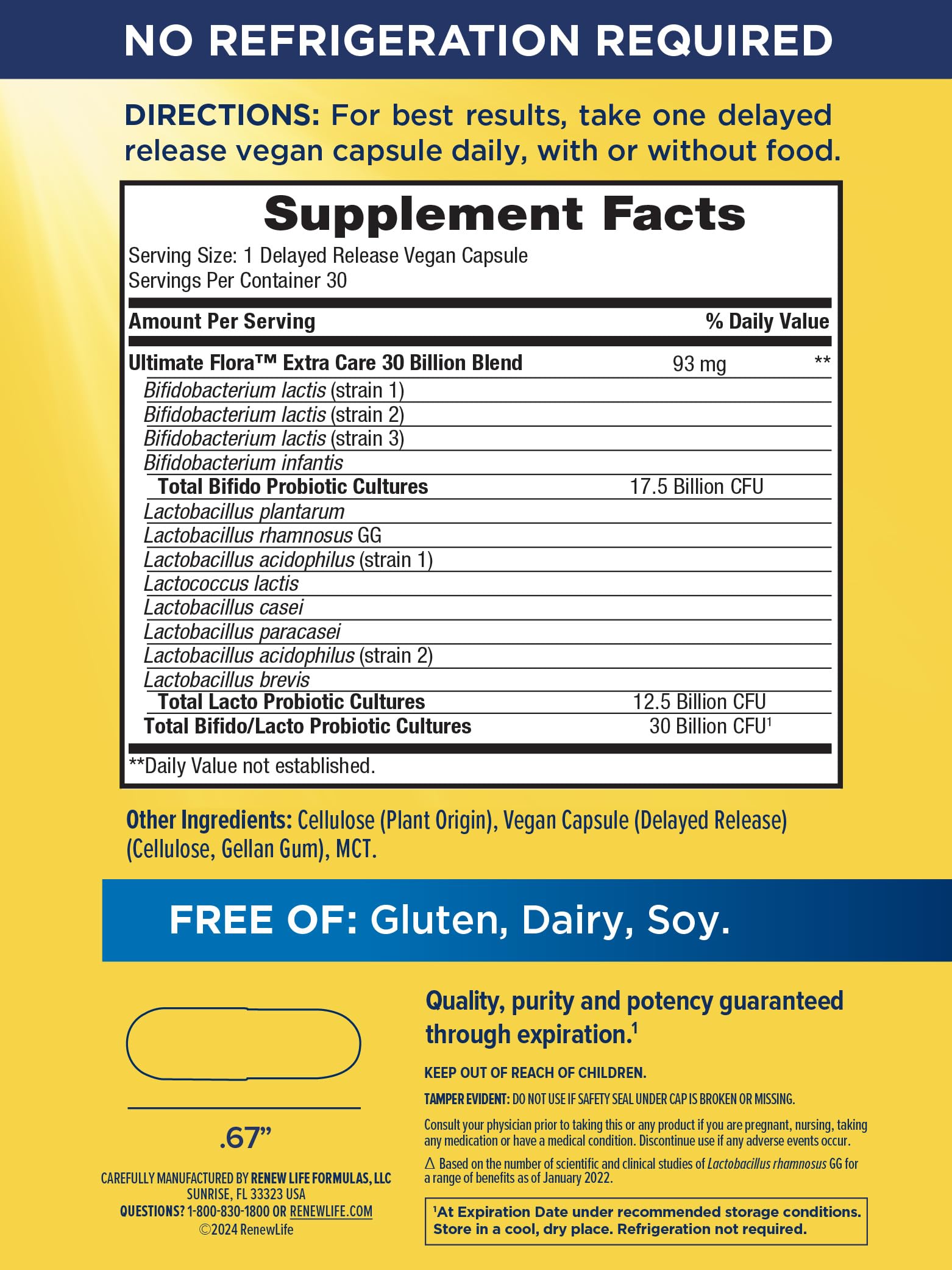 Packaging label highlighting 12 probiotic strains