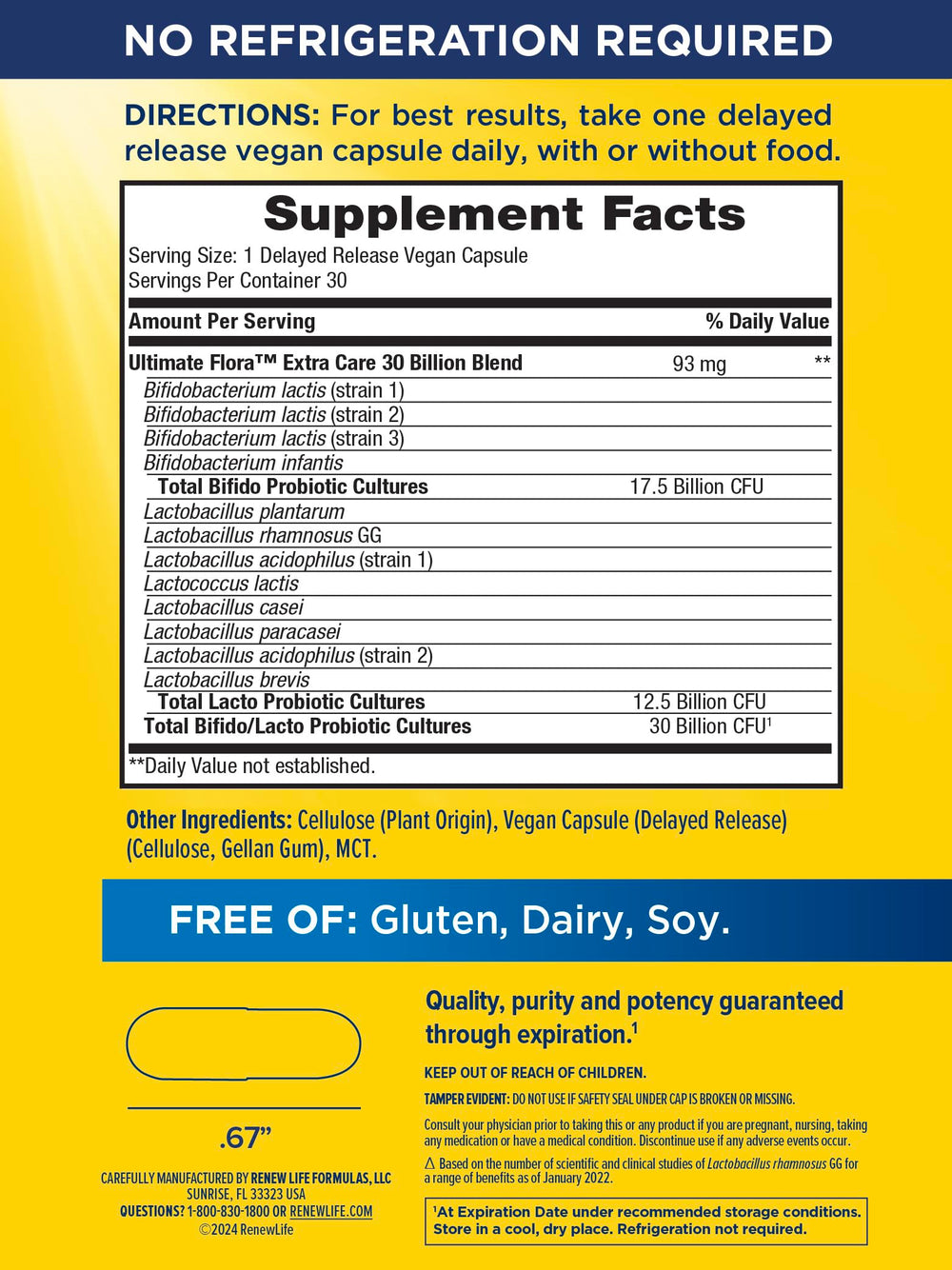 Packaging label highlighting 12 probiotic strains