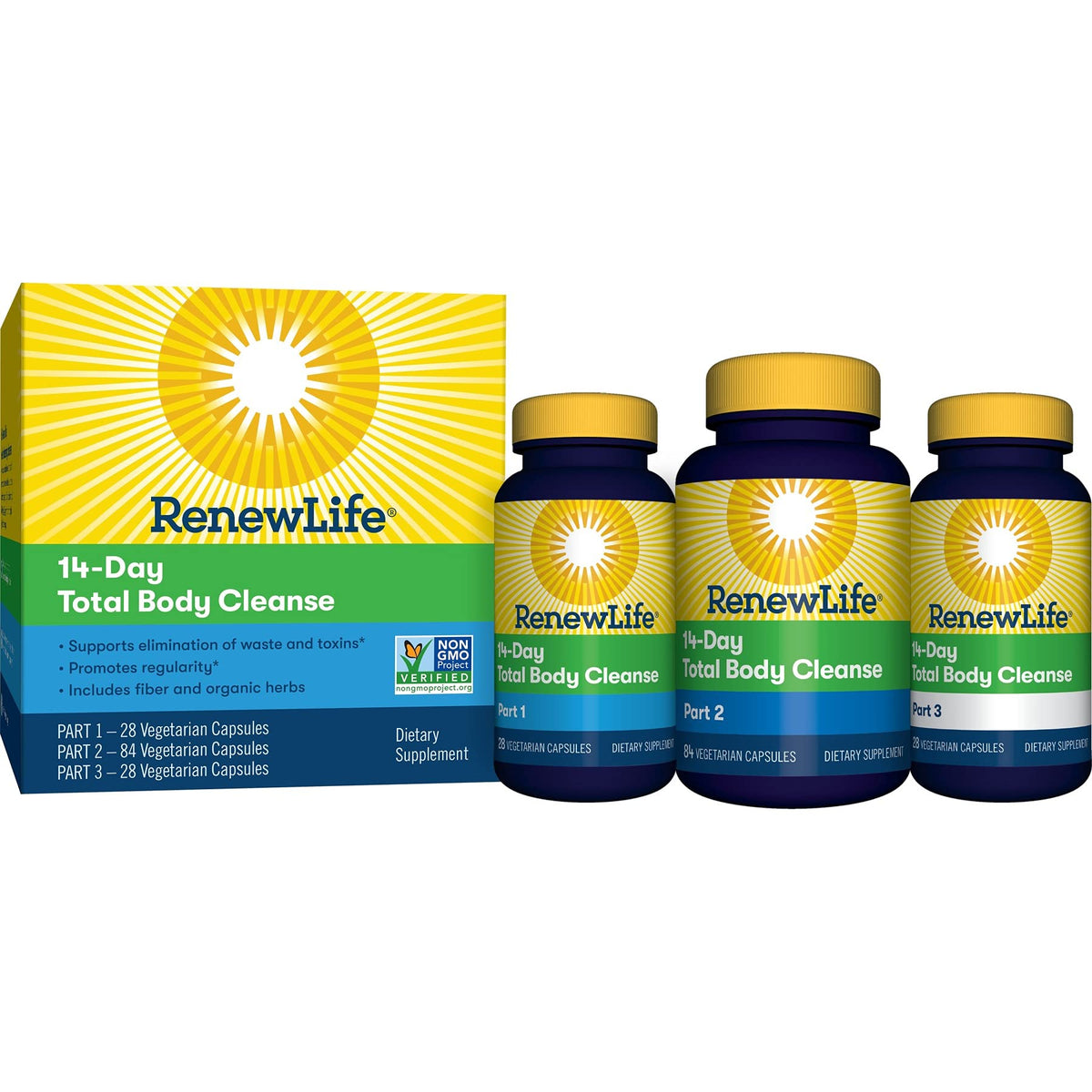 Renew Life Total Body Cleanse front bottle showing branding and packaging for daily use