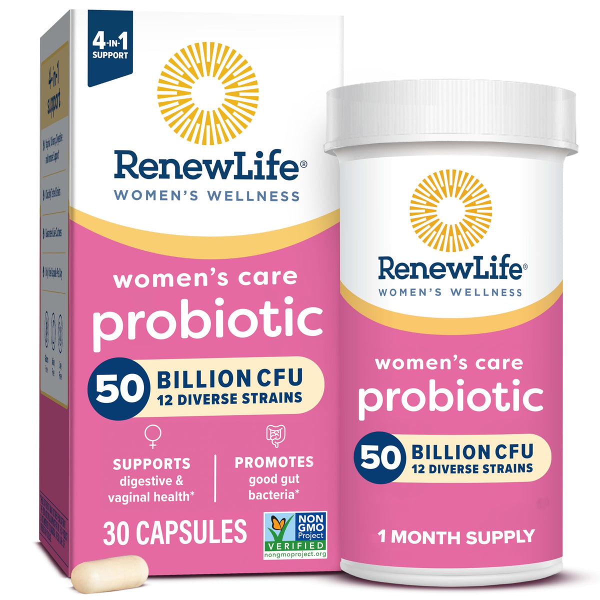 Renew Life Women's Probiotic Capsule bottle showing 50 billion CFU per capsule