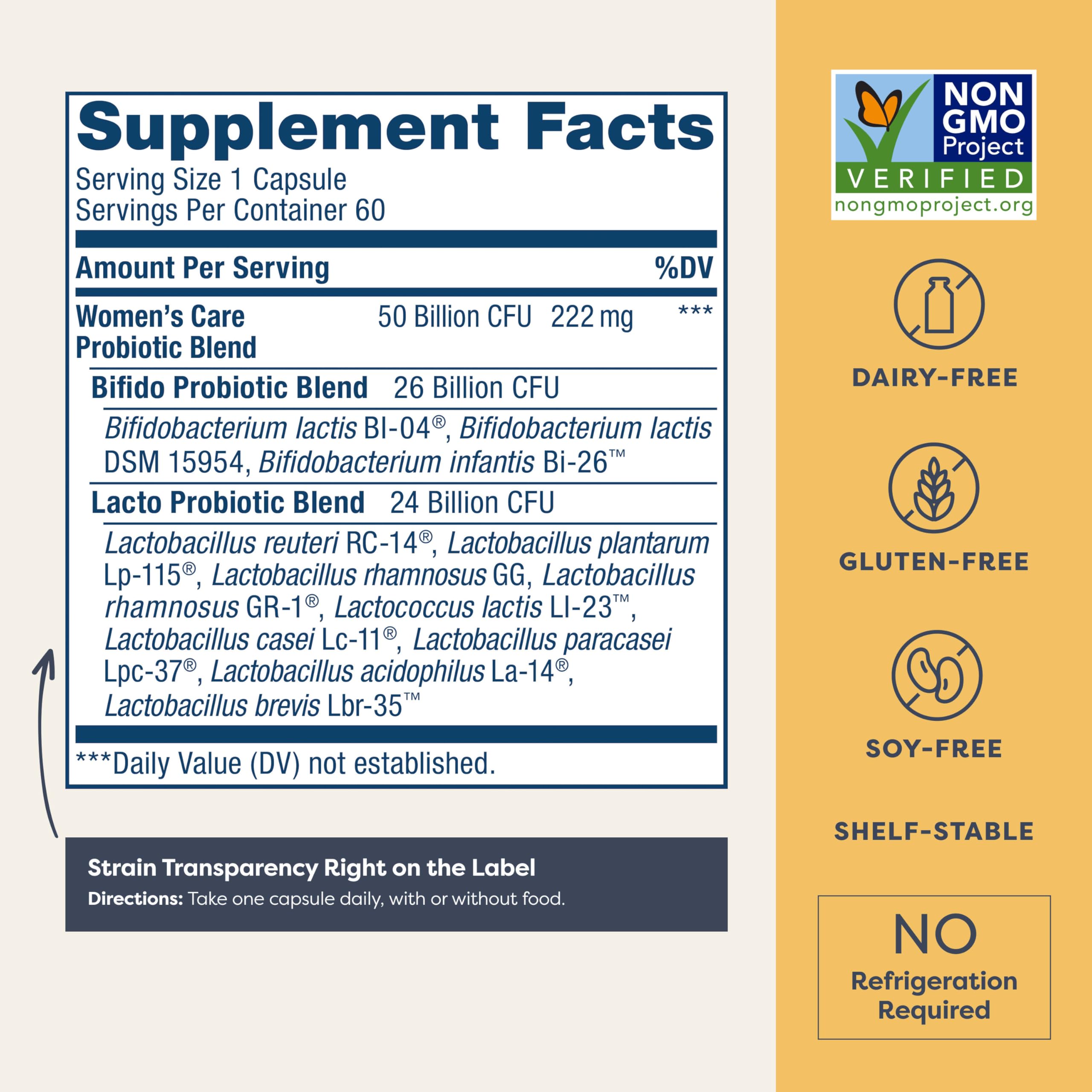 Probiotic bottle highlighting vaginal health benefits