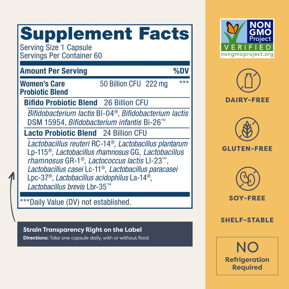 Probiotic bottle highlighting vaginal health benefits