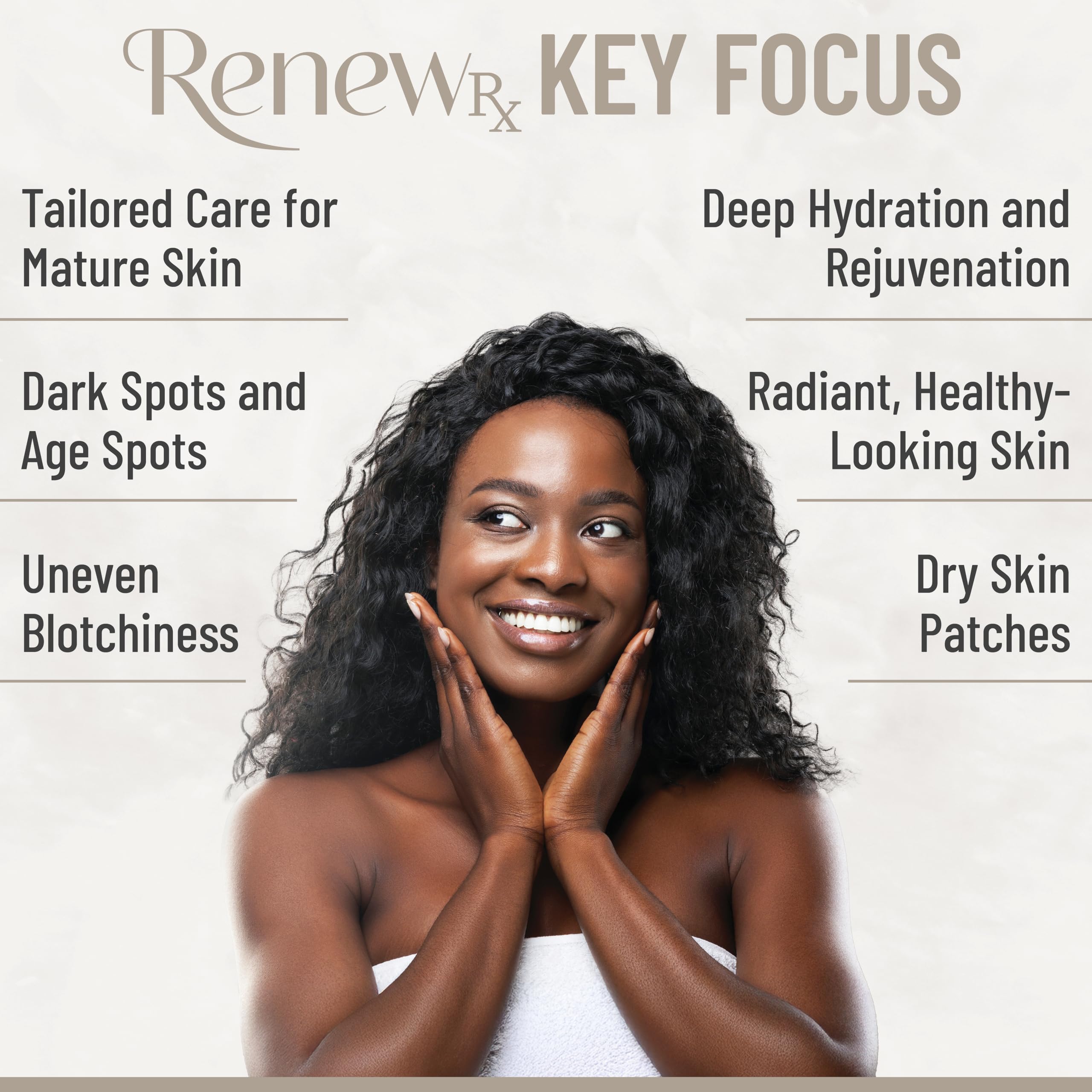 Flat-lay lifestyle image with serum bottle and related skincare items.