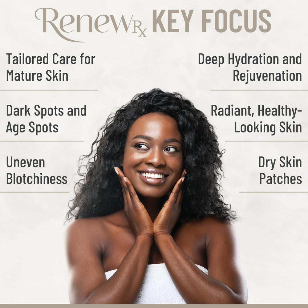 Flat-lay lifestyle image with serum bottle and related skincare items.