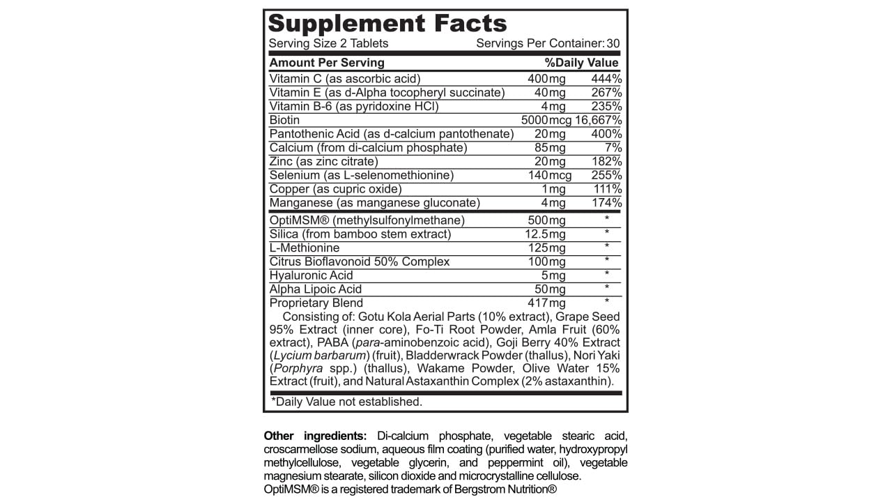 Biotin capsules with MSM and vitamin C ingredients