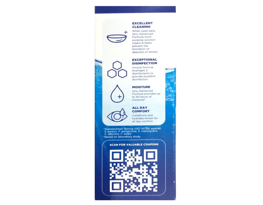 Moisturizes lenses up to 20 hours with Renu Advanced Formula