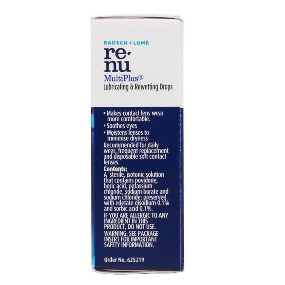 Renu MultiPlus packaging with four 8 mL bottles