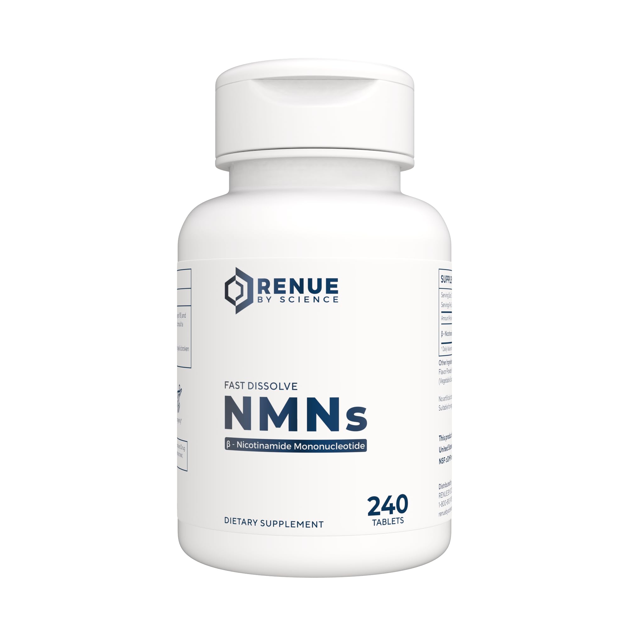 Renue By Science NMN Lemon flavor bottle and tablets