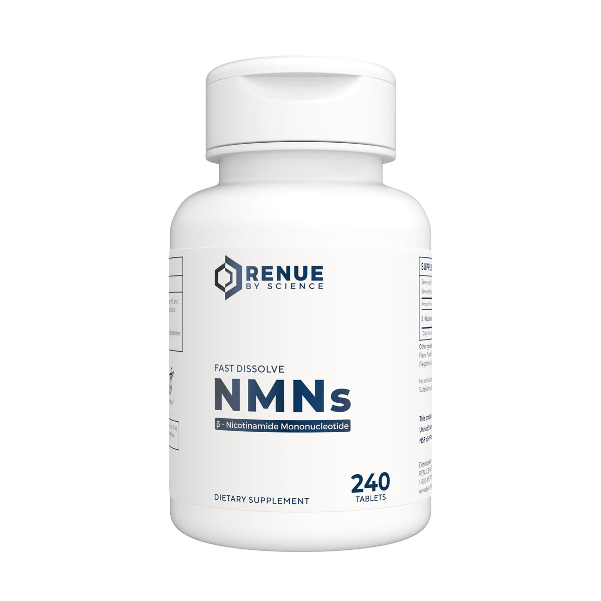 Renue By Science NMN Lemon flavor bottle and tablets