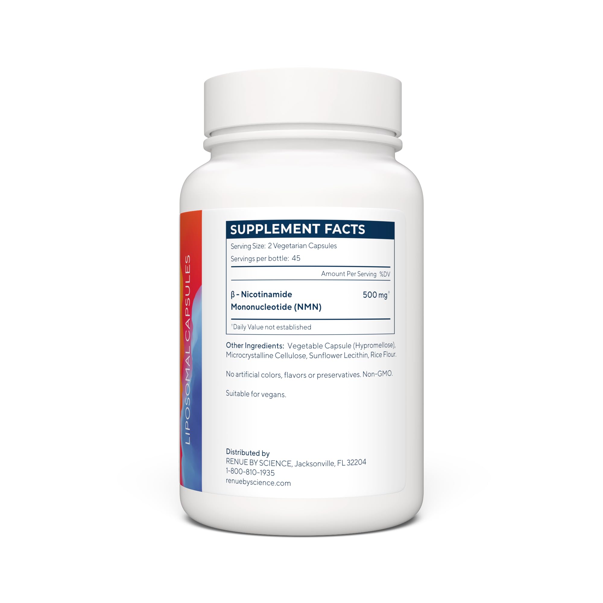 Liposomal NMN capsules on white background