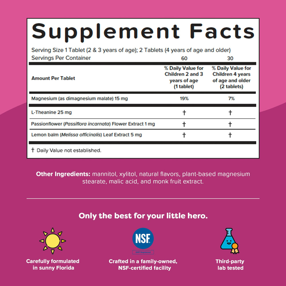 Back of the Captain Calm box with dosage directions for children