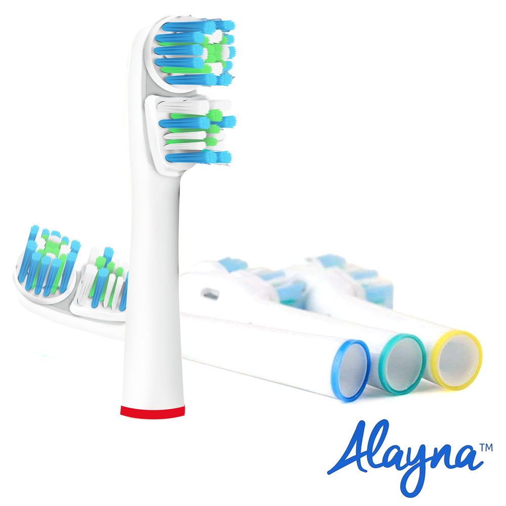 Close-up of replacement brush heads compatible with Oral-B Braun Double Clean